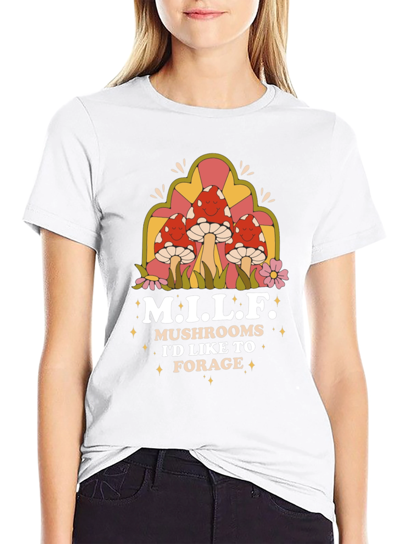 Black M.I.L.F Mushrooms Black T-Shirt view 9