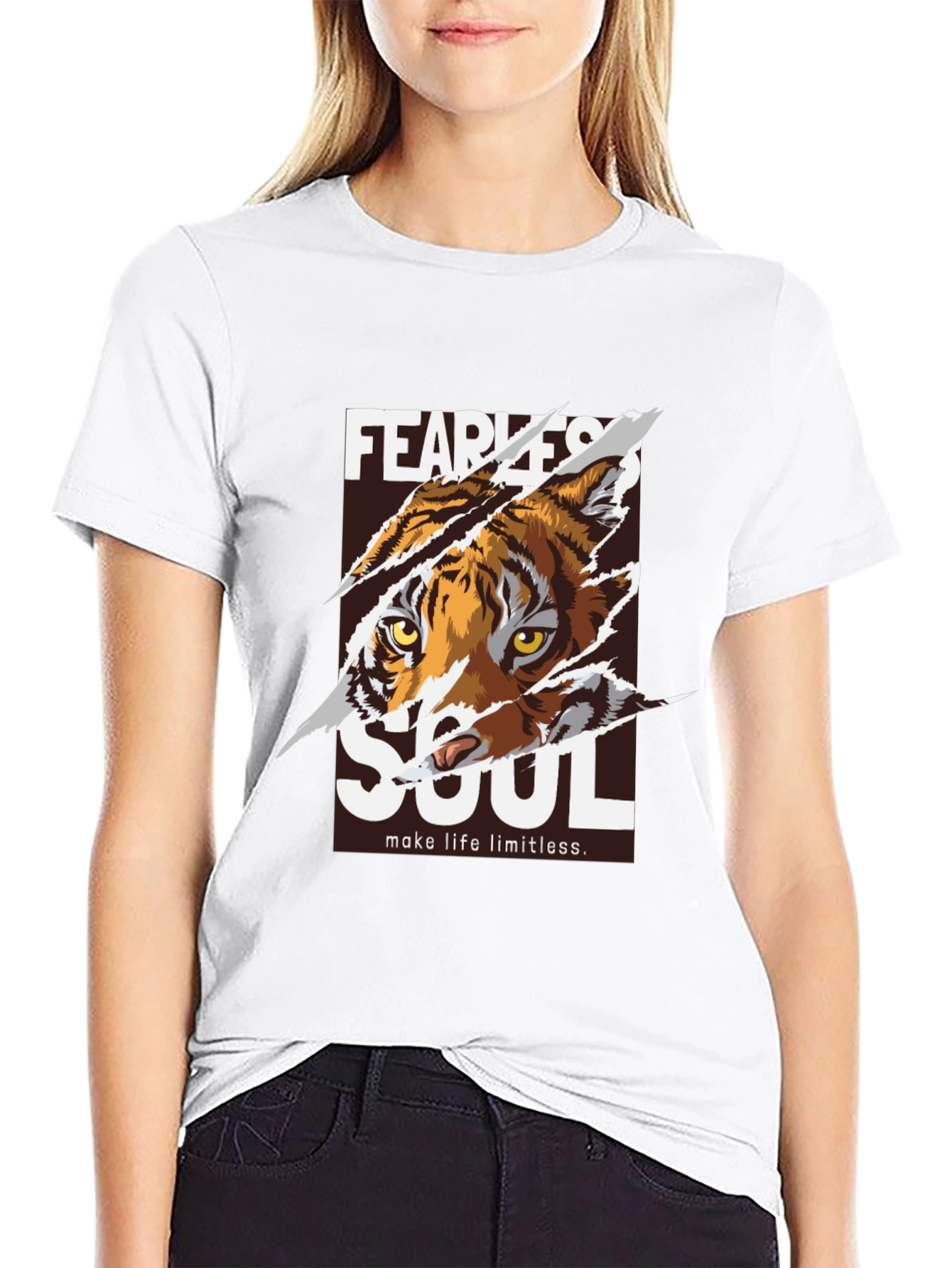 Black Fearless Soul Tiger Graphic Black T-Shirt view 9