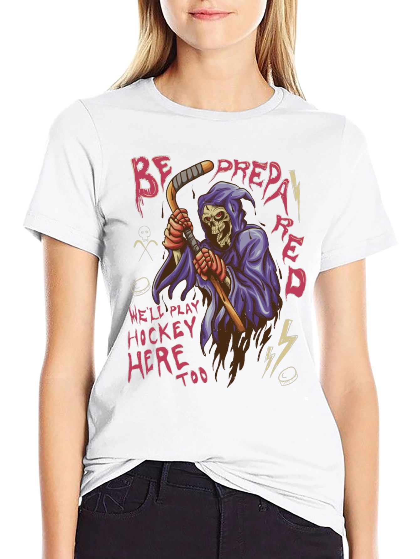 Black Hockey Grim Reaper Graphic T-Shirt view 9
