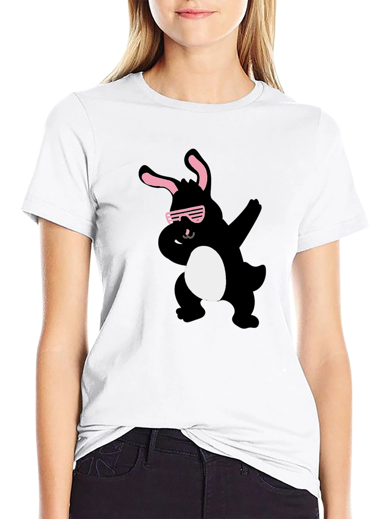 Black Cool Bunny Dab T-Shirt - Black Cotton Tee view 9