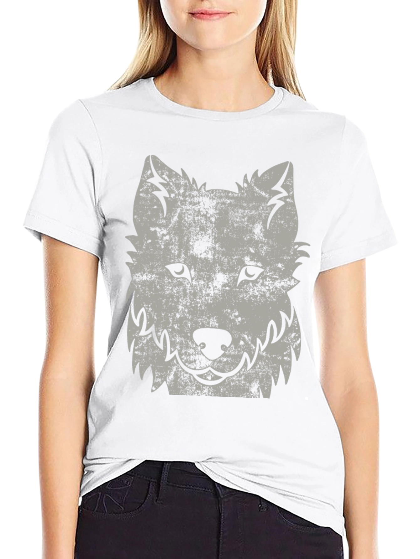 Black Distressed Wolf Graphic Black T-Shirt view 9
