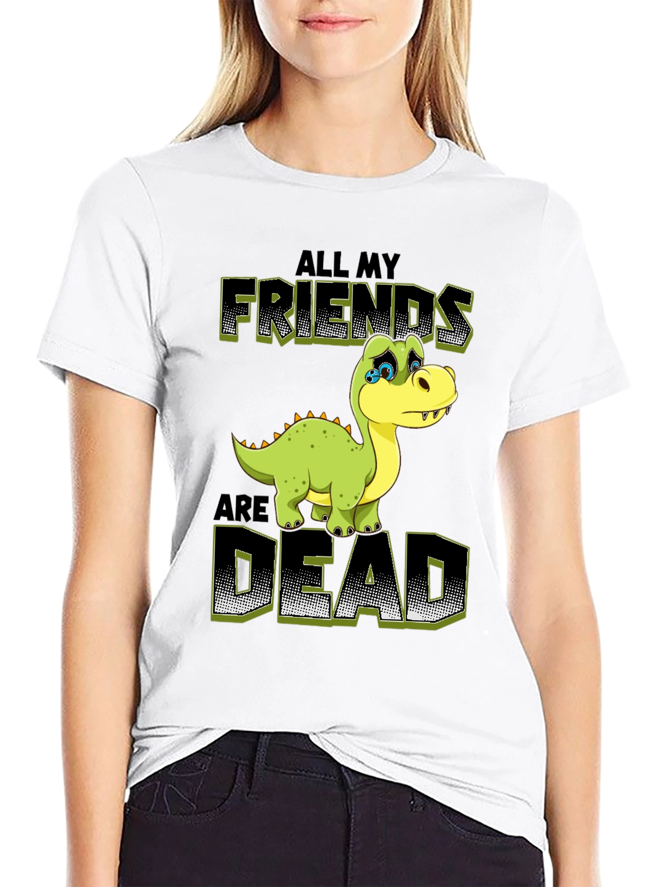 Black Sad Dinosaur Graphic Tee - All My Friends Are Dead T-Shirt view 9
