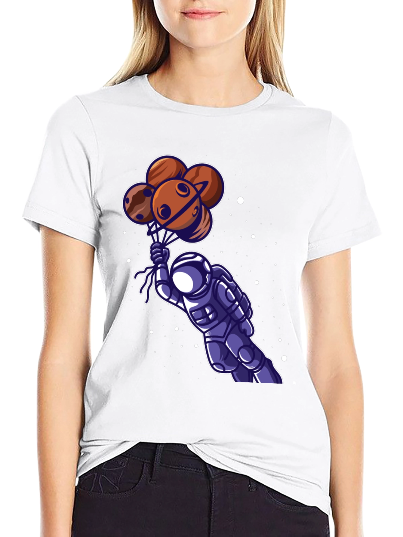 Black Astronaut Planet Balloon Graphic Tee view 9