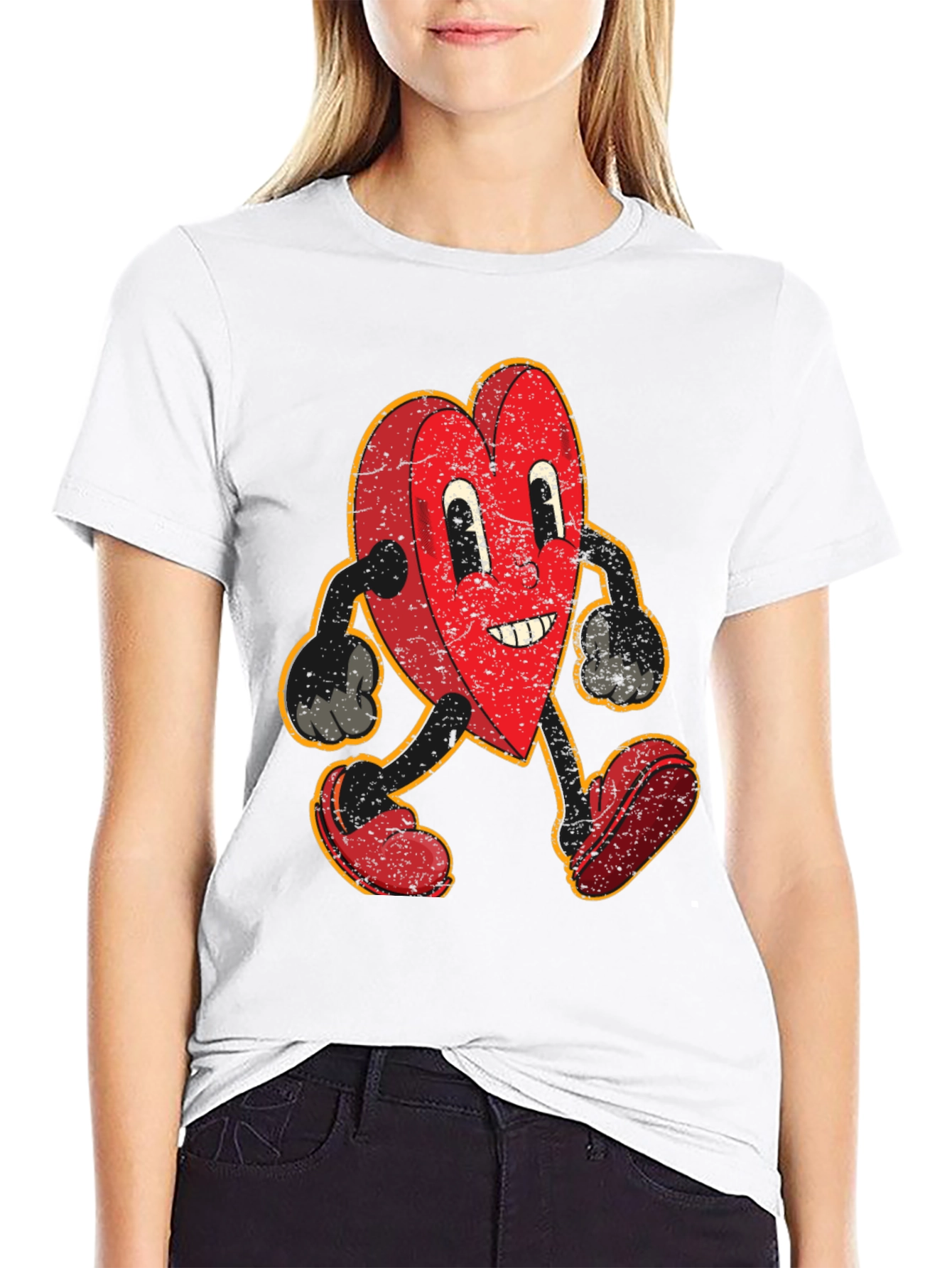Black Retro Heart Cartoon Graphic T-Shirt view 9