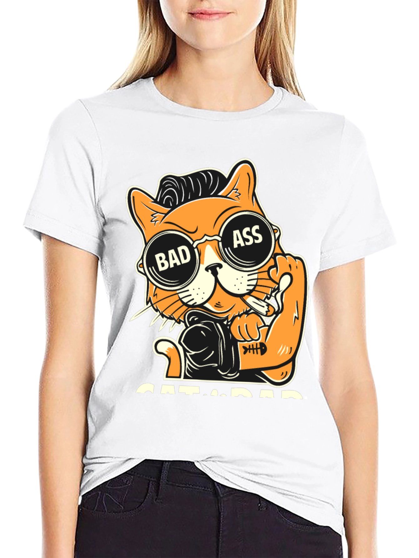 Black Bad Ass Cat Dad Graphic T-Shirt view 9