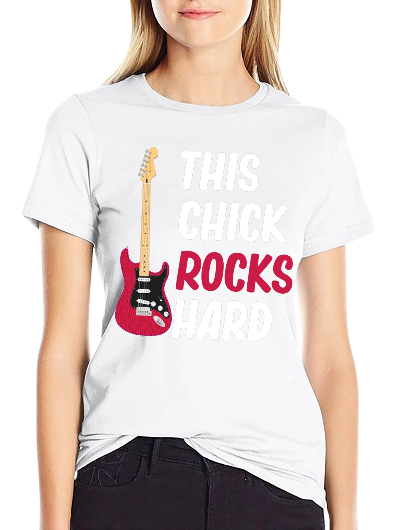 Black This Chick Rocks Hard Graphic T-Shirt view 9