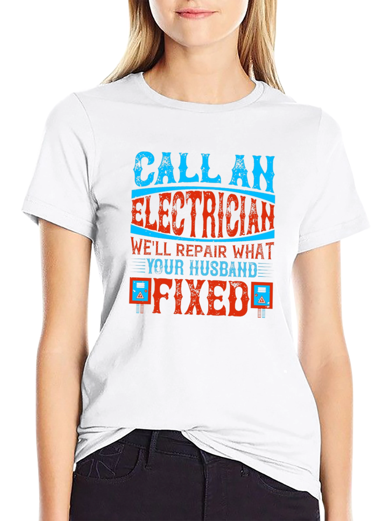 Black Electrician Humor Graphic T-Shirt - Husband Fixed It! view 9