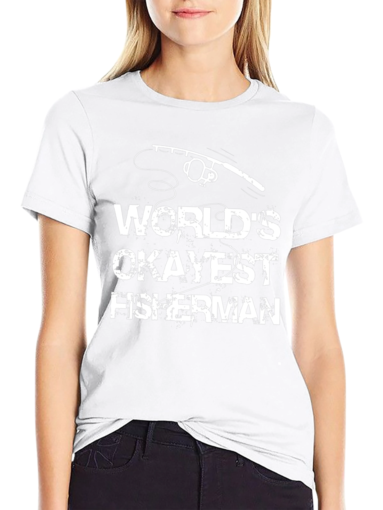 Black World's Okayest Fisherman Graphic T-Shirt view 9