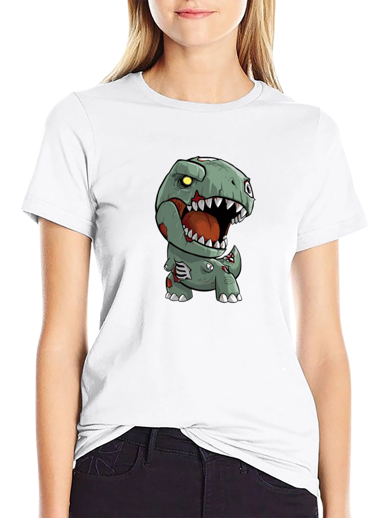 Black Zombie Dinosaur Graphic Tee view 9