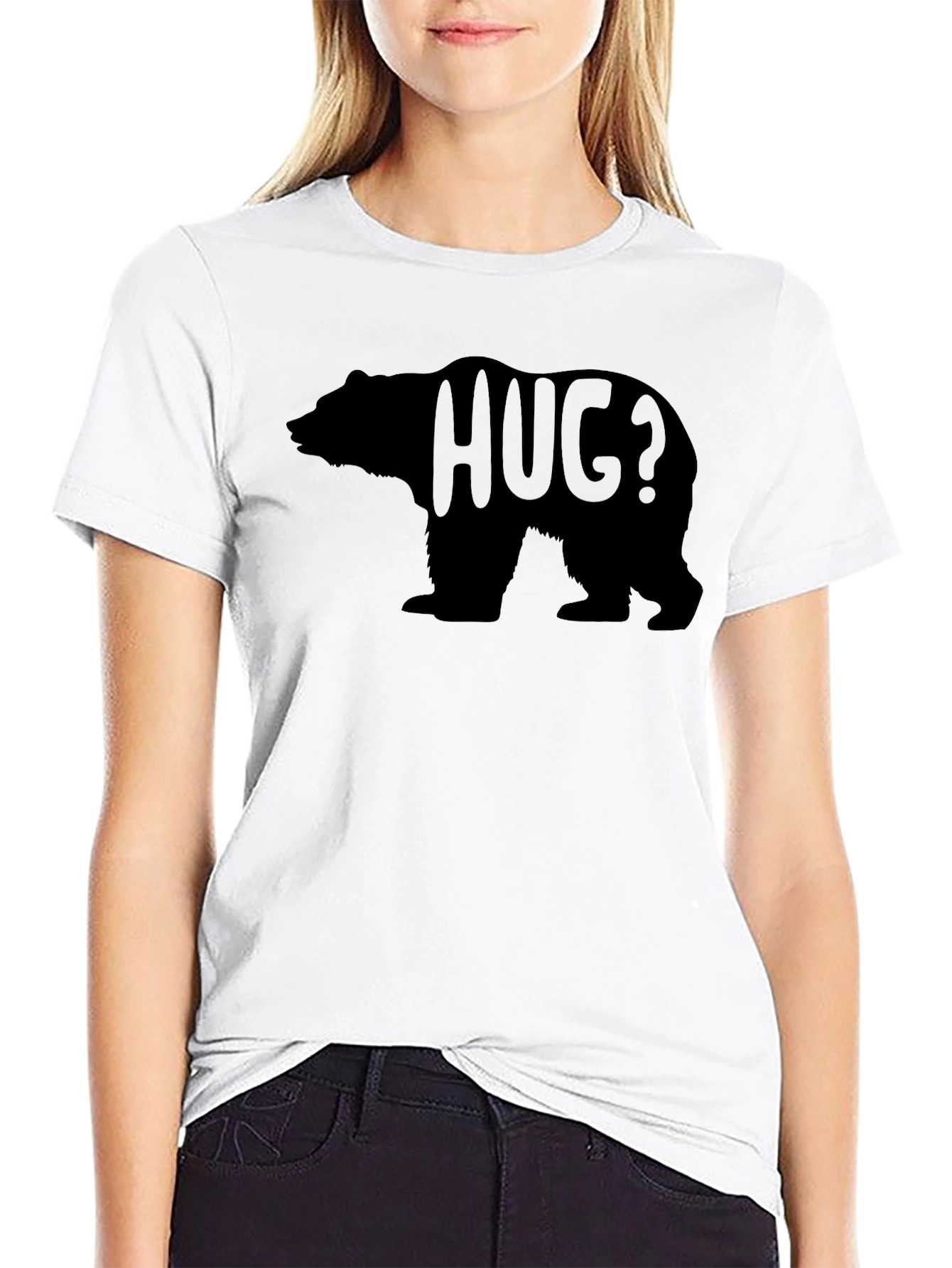 Black Humorous Bear Hug Graphic Tee - Casual Comfort view 9