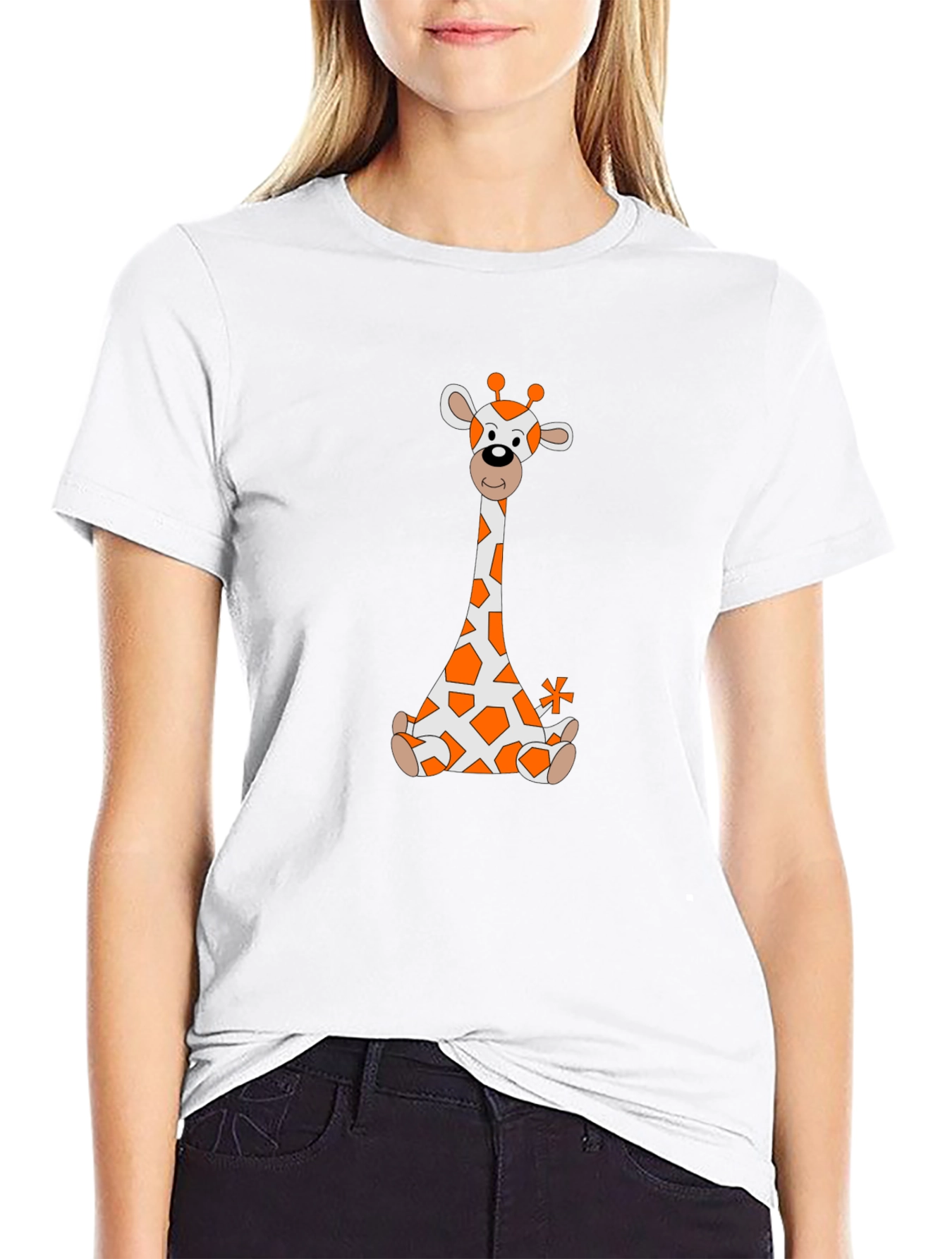 Black Giraffe Cartoon T-Shirt - Black Cotton Tee view 9