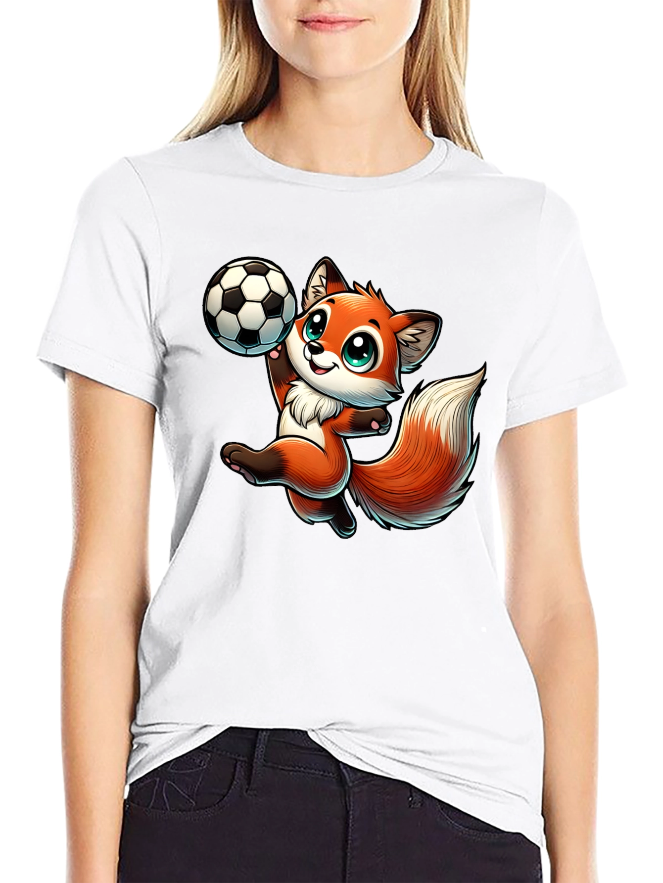 Black Cartoon Fox Soccer T-Shirt view 9