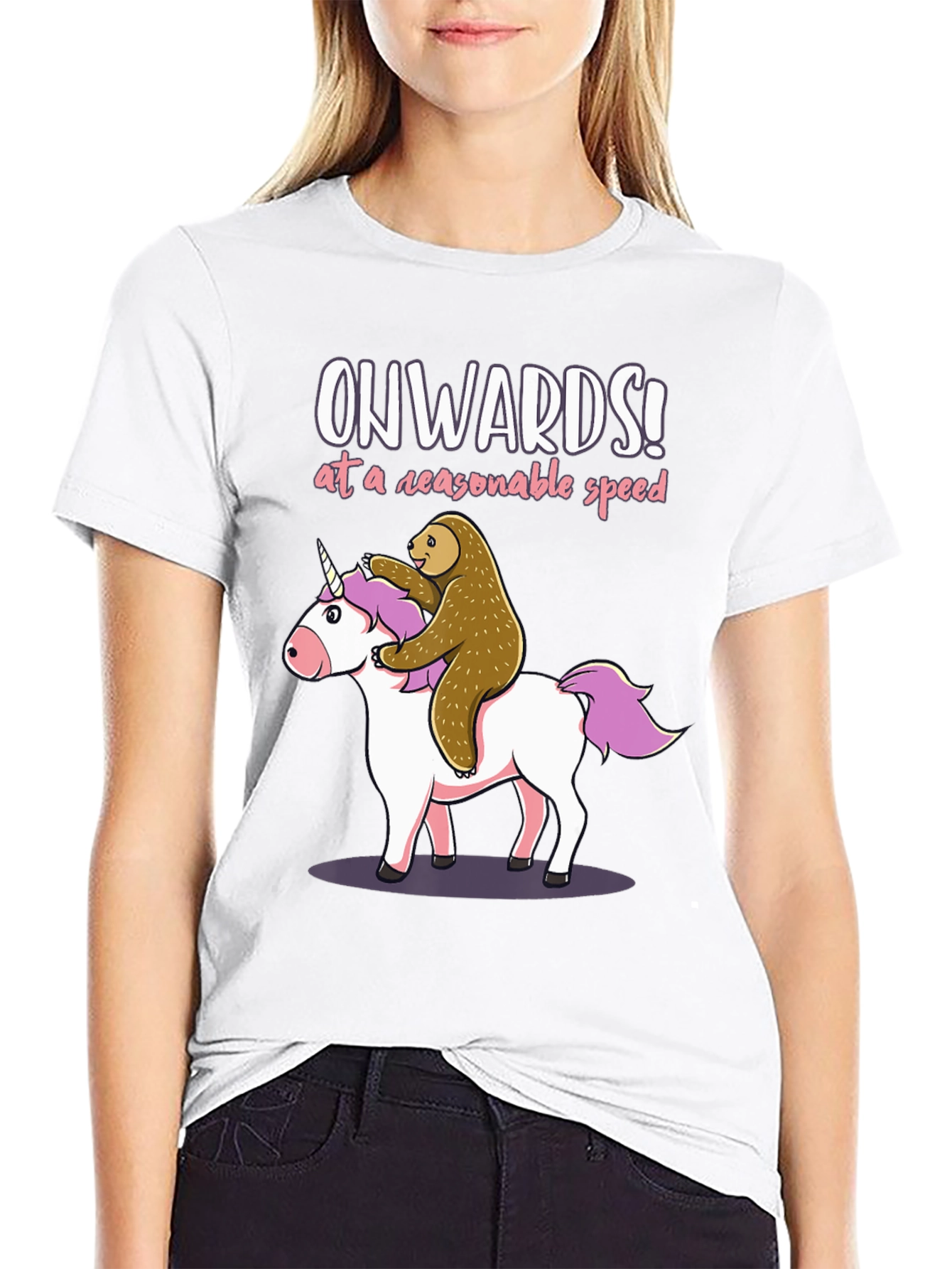 Black Onwards Unicorn Sloth T-Shirt - Funny Graphic Tee view 9