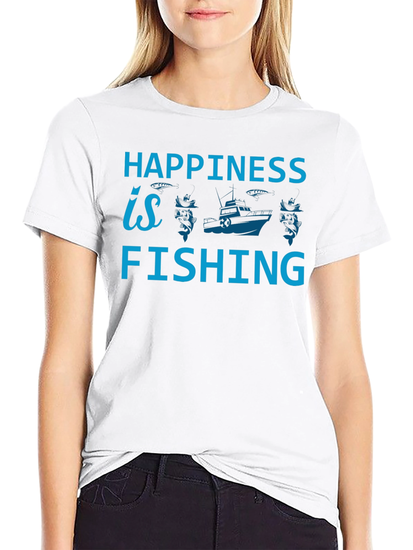 Black Happiness is Fishing Graphic Tee - Soft Cotton Shirt view 9