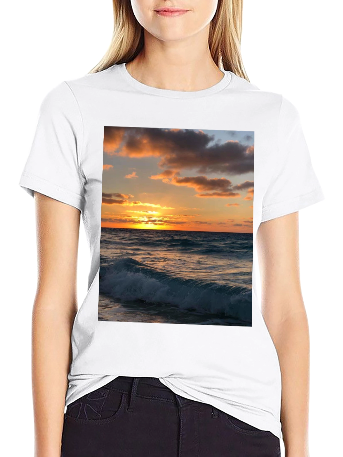Black Sunset Wave Graphic Tee - Black view 9