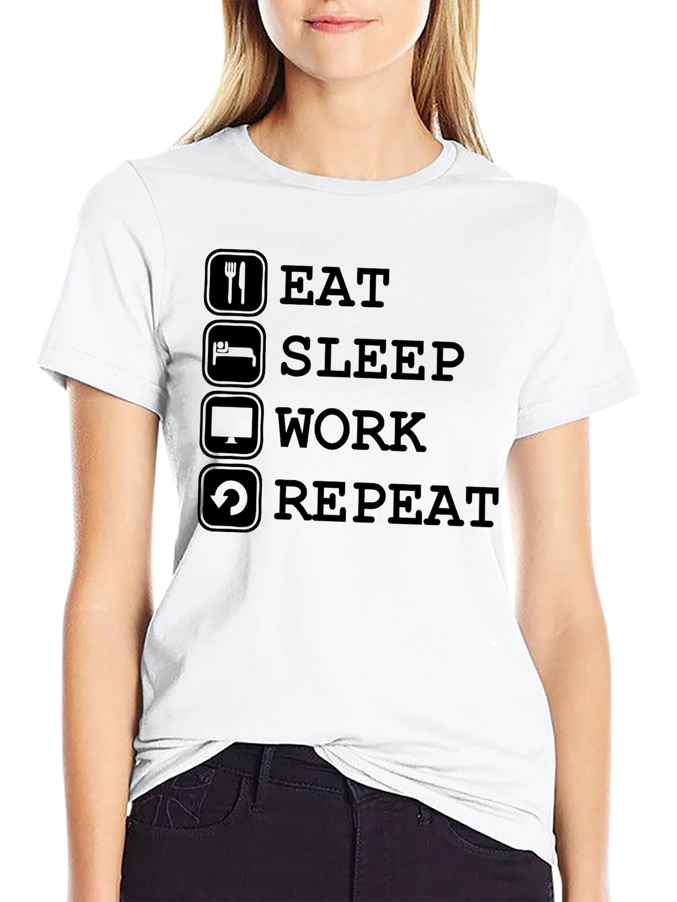 Black Eat Sleep Work Repeat Graphic T-Shirt view 9
