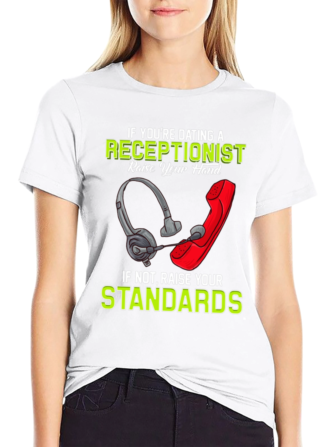 Black Receptionist Humor T-Shirt: Dating Standards Graphic Tee view 9