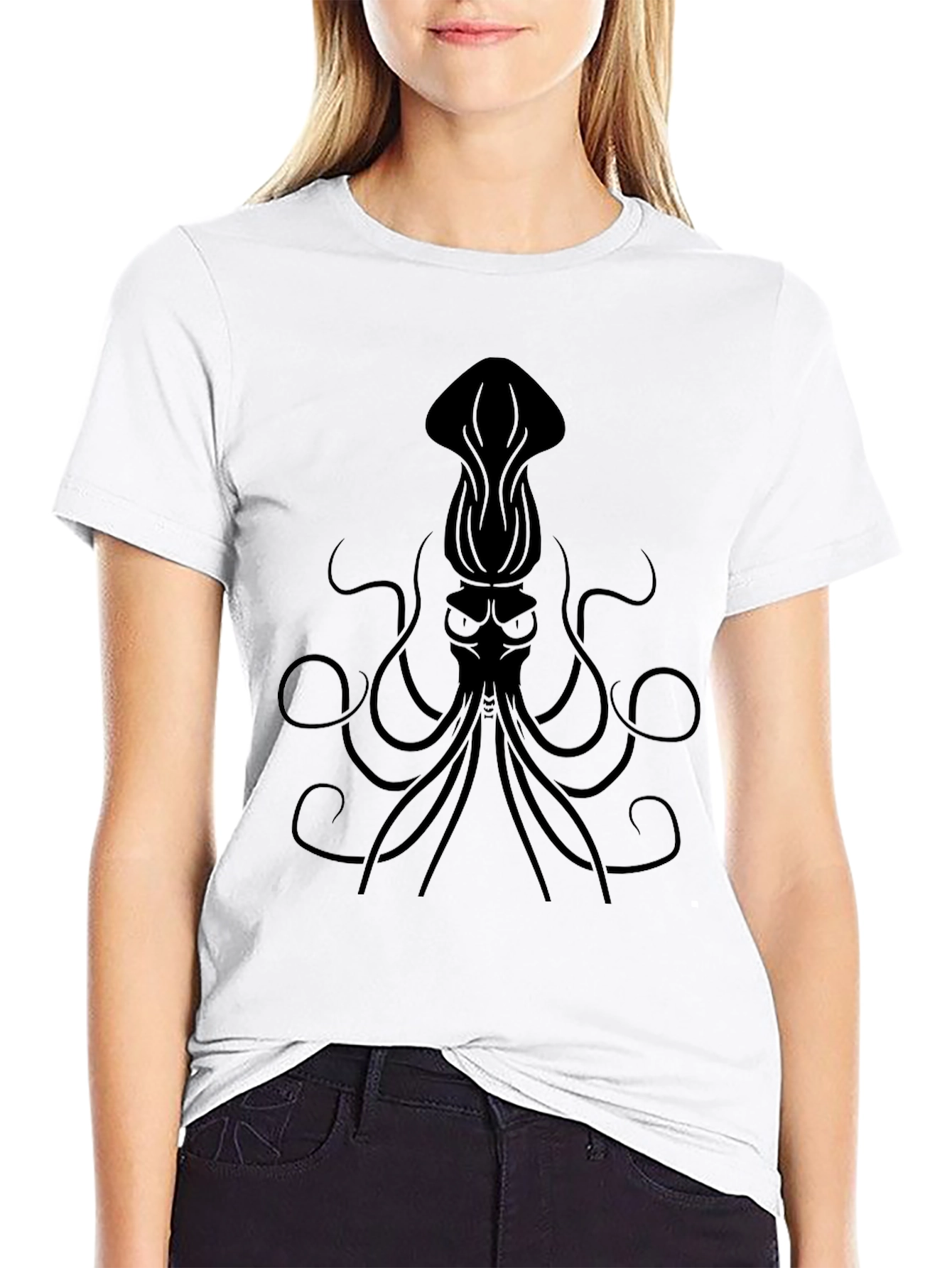 Black Men's Black Squid Graphic Tee view 9