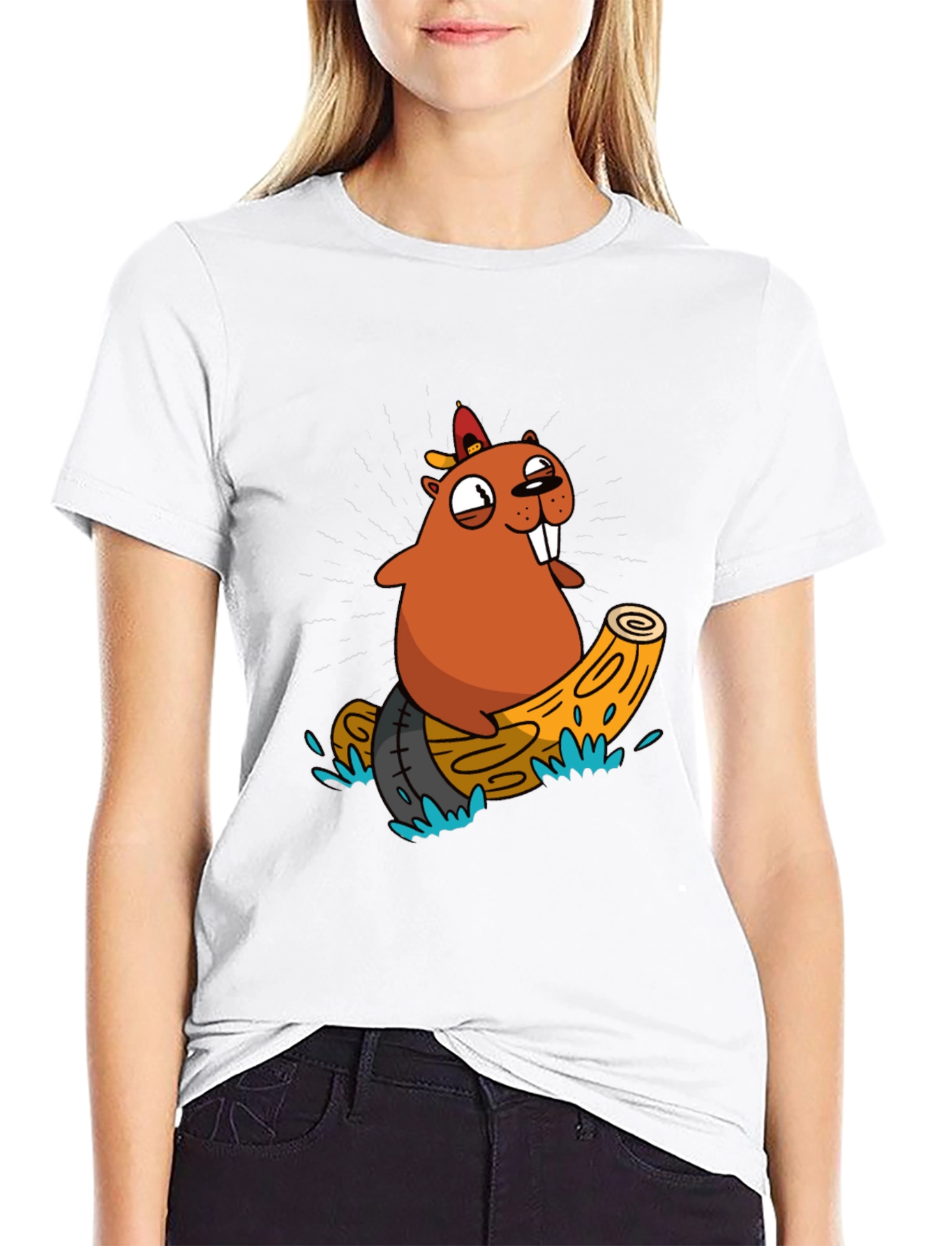 Black Cartoon Beaver T-Shirt view 9