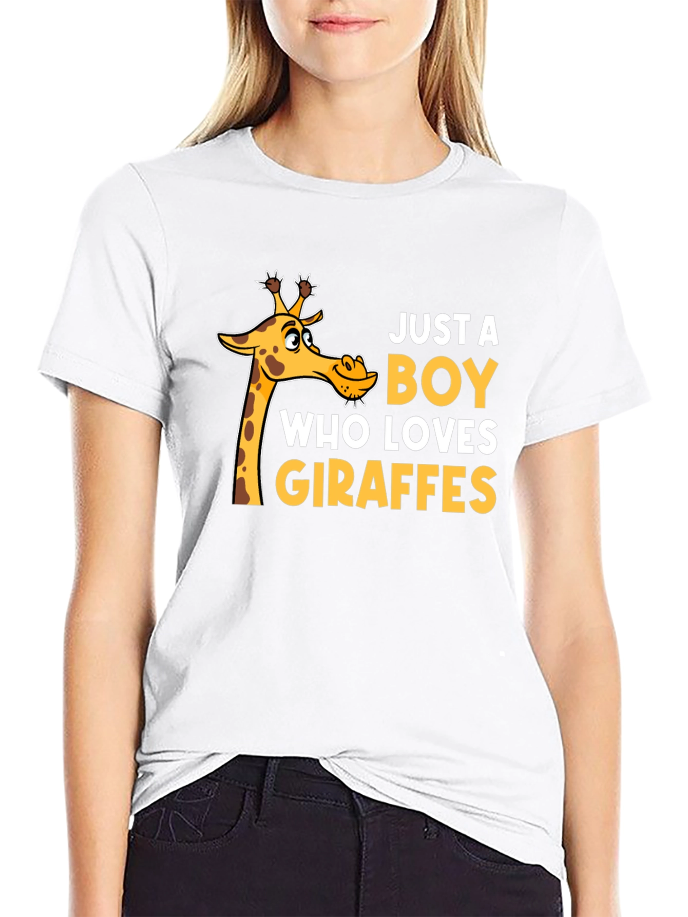 Black Just a Boy Who Loves Giraffes T-Shirt - Black view 9