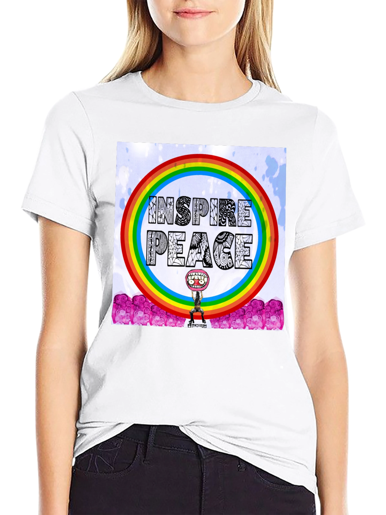 Black Inspire Peace Graphic Tee - Rainbow Design view 9