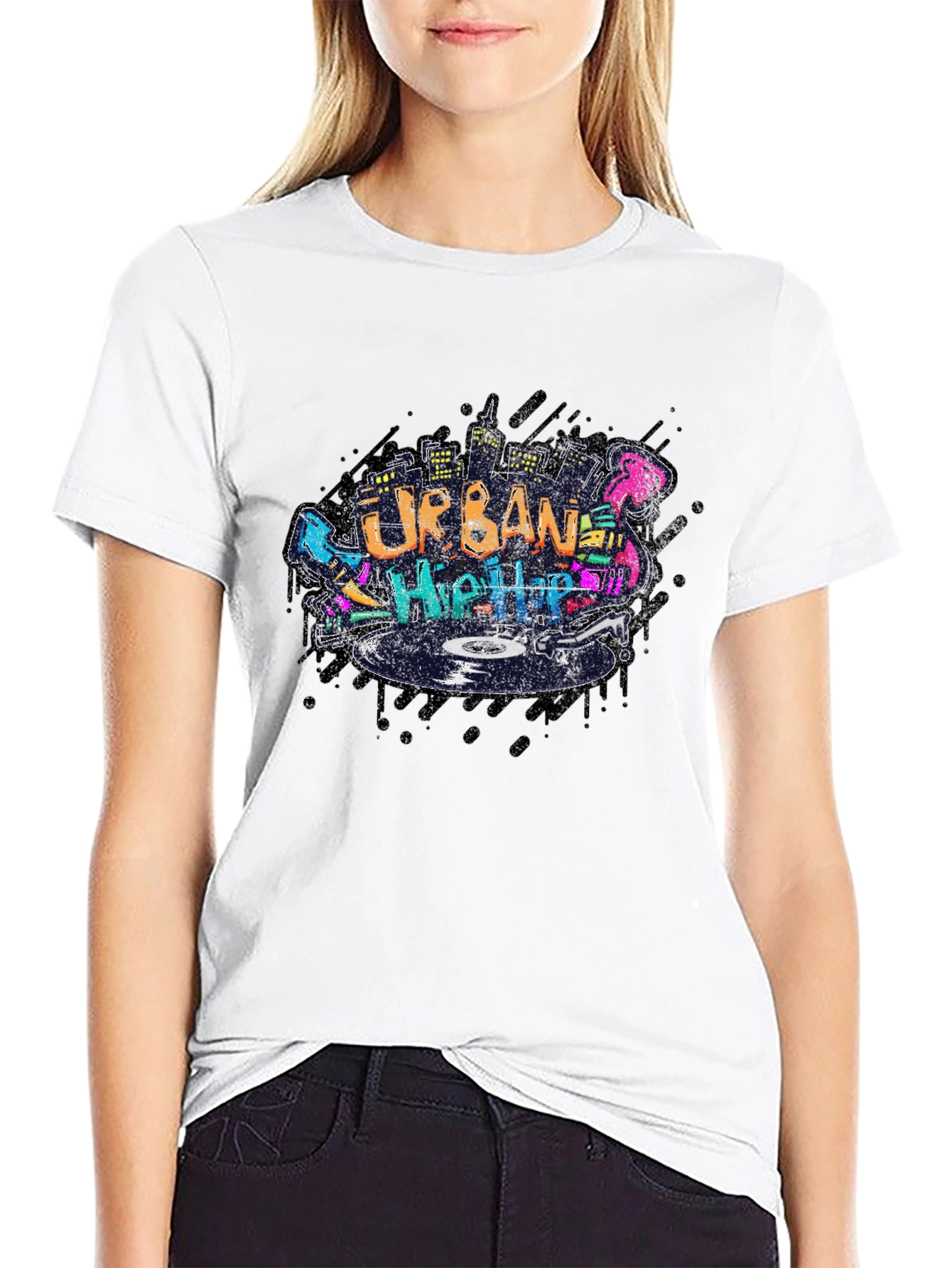 Black Urban Hip Hop Graphic Black T-Shirt view 9