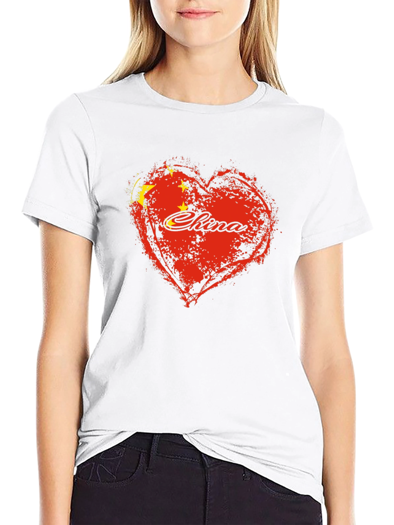 Black China Love Heart Flag Graphic T-Shirt view 9