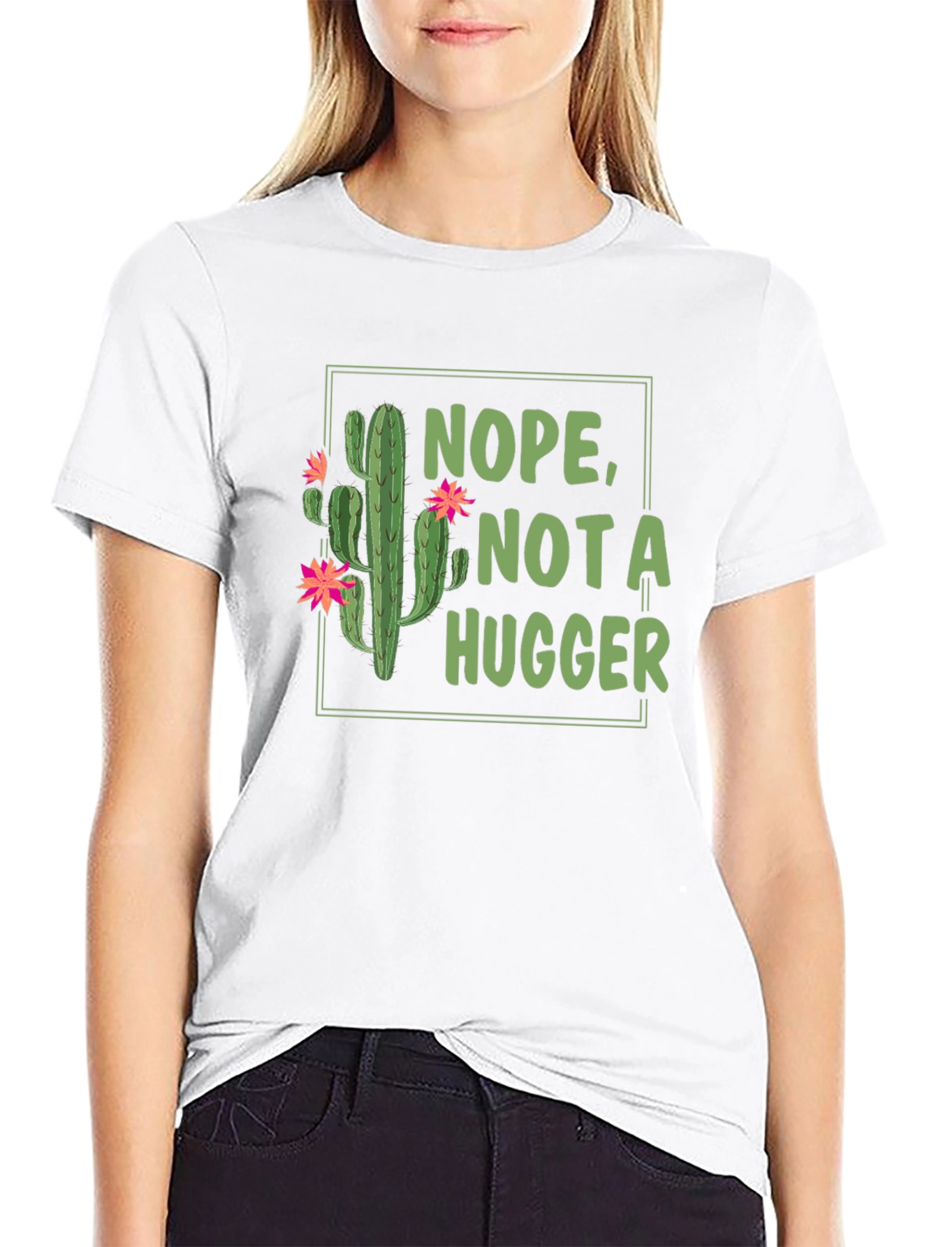 Black Nope Not a Hugger Cactus T-Shirt view 9