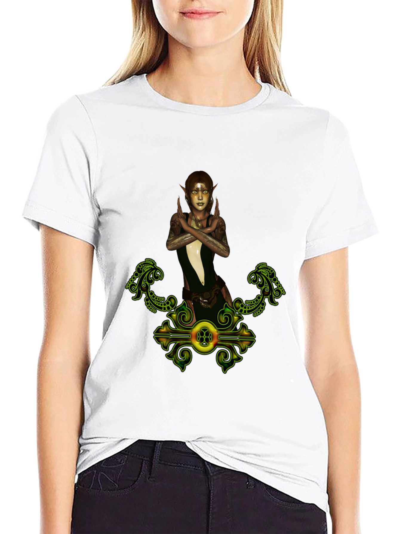 Black Elf Maiden Graphic Tee - Fantasy Print Shirt view 9
