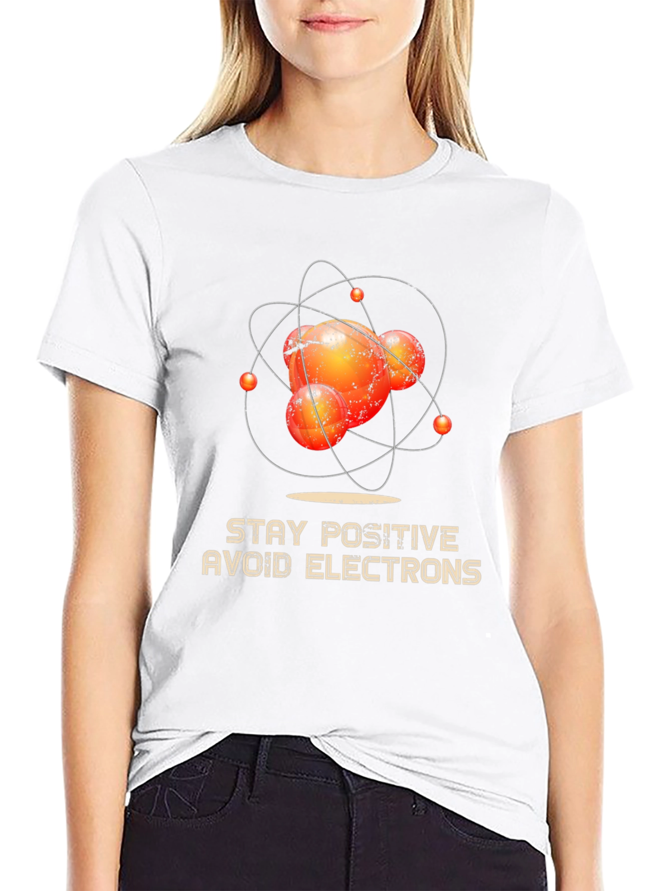 Black Stay Positive Avoid Electrons Graphic Tee view 9