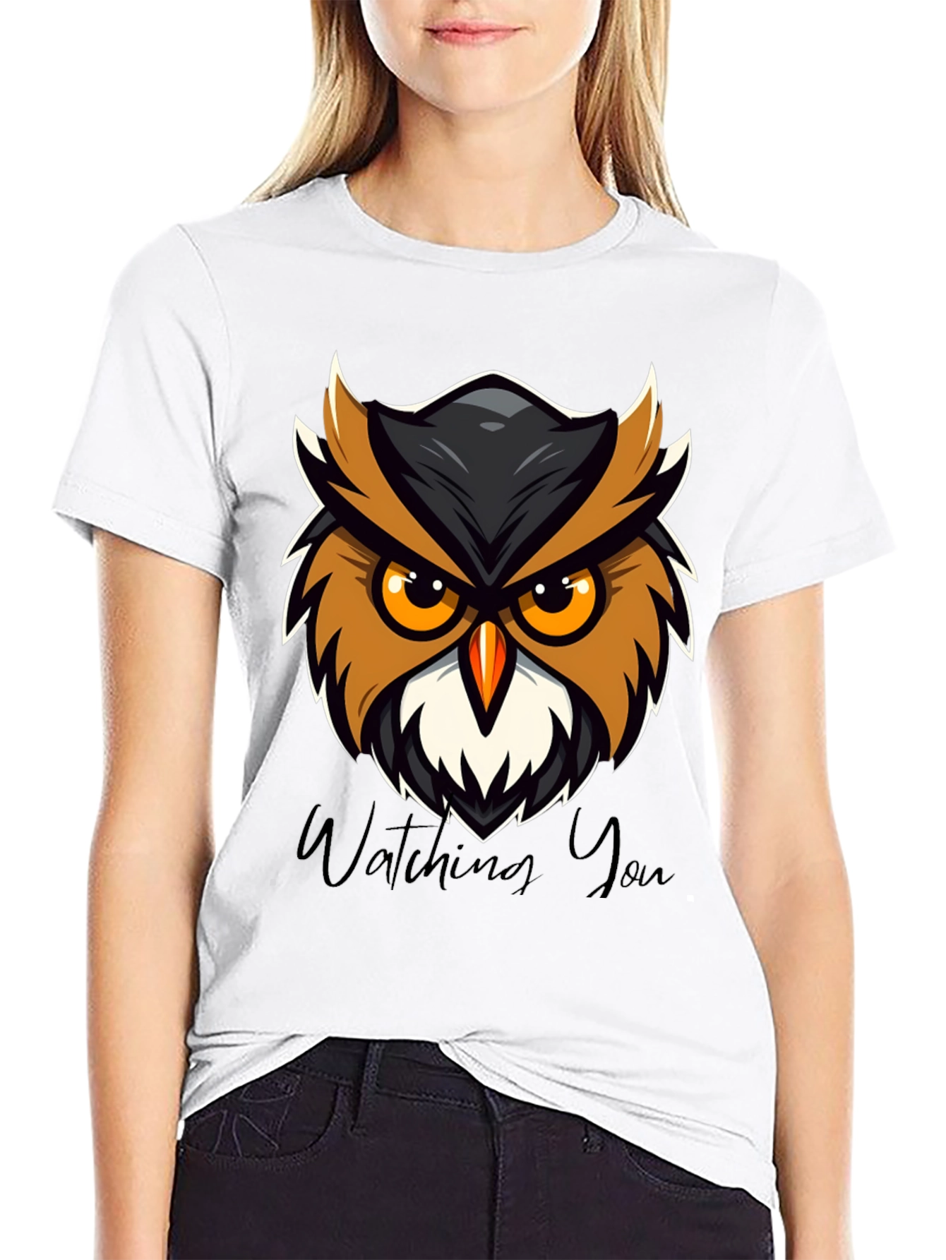 Black Men's Black Owl Graphic Tee - Watching You Design view 9