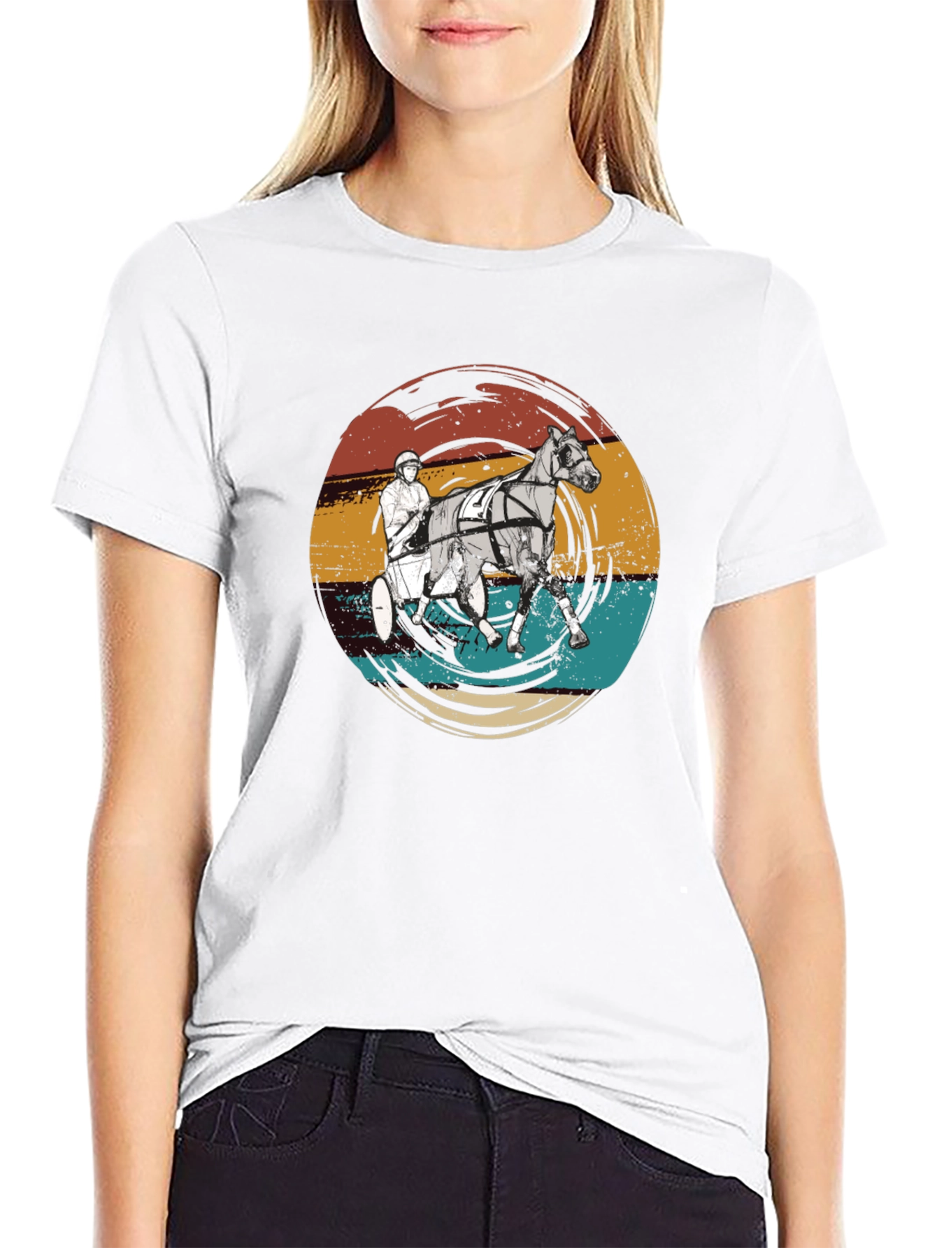 Black Retro Horse Racing Graphic T-Shirt view 9