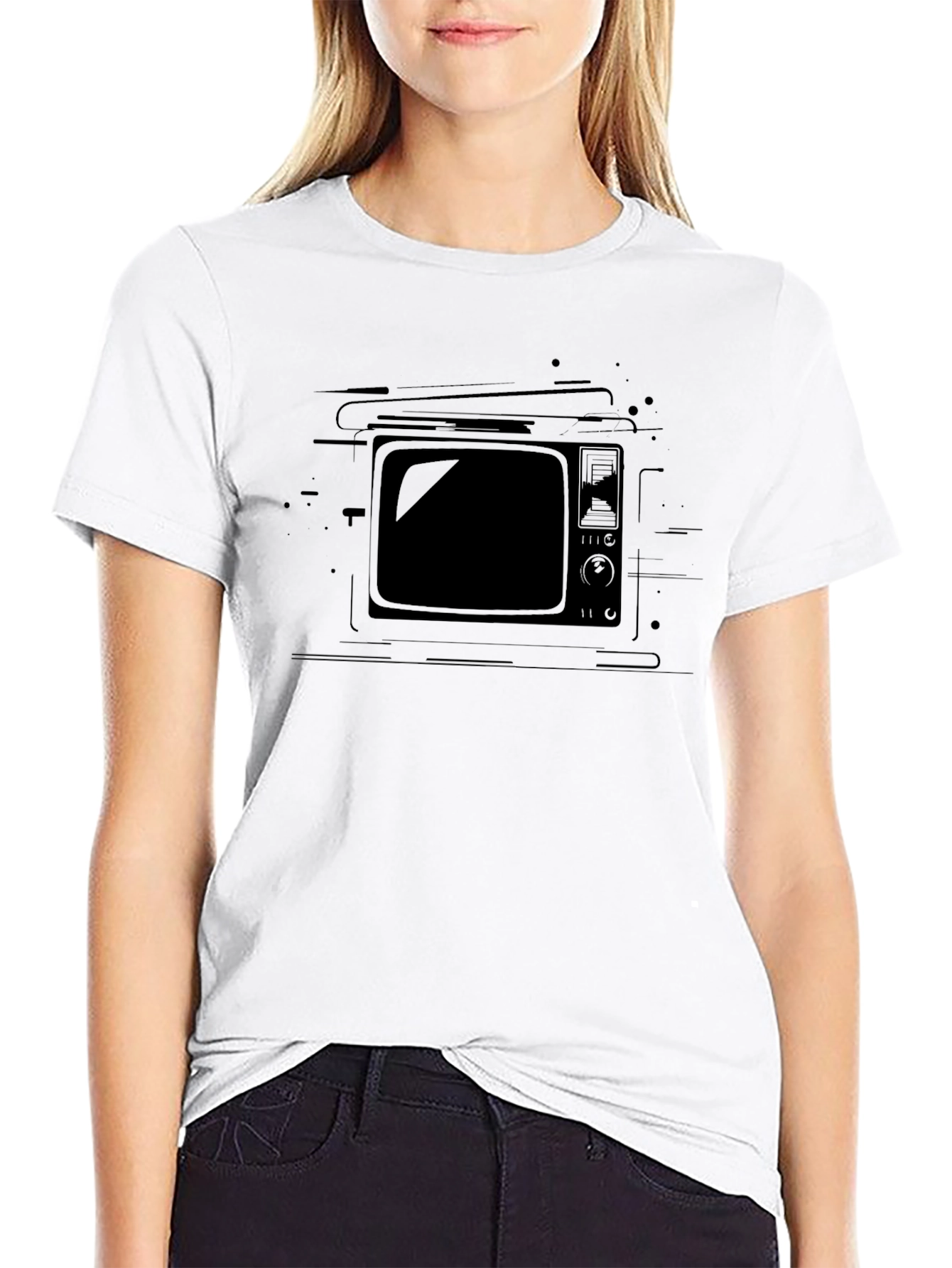 Black Retro TV Graphic Tee - Black view 9
