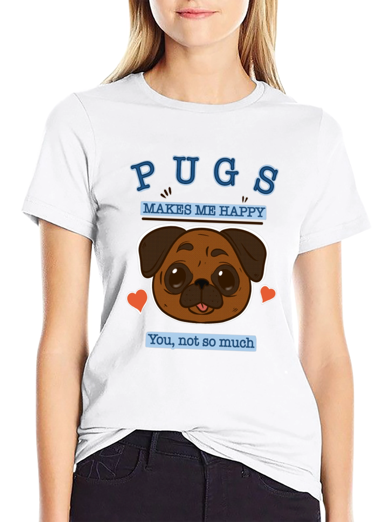 Black Pugs Make Me Happy Graphic Tee - Soft Cotton Casual Wear view 9