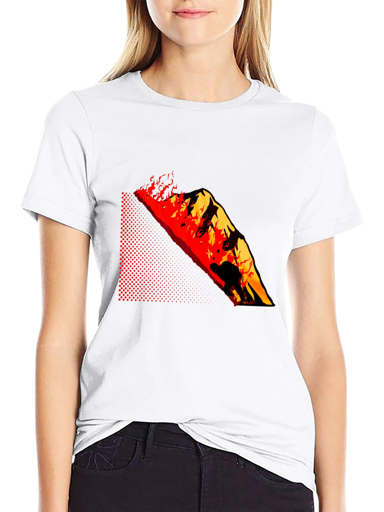 Black Burning Mountain Graphic Tee - Black Cotton Blend view 9