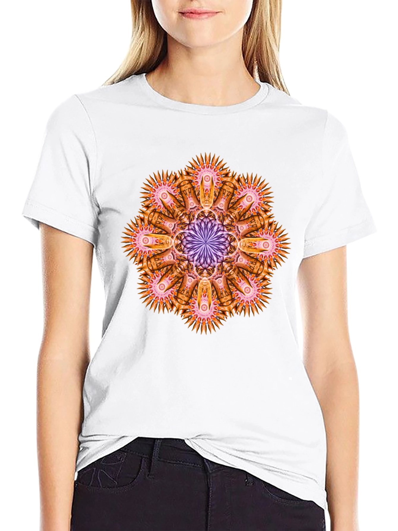 Black Abstract Mandala Graphic Tee - Black Cotton view 9