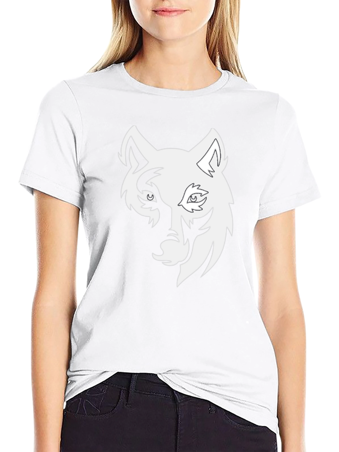 Black Cool Wolf Head Graphic Black T-Shirt view 9