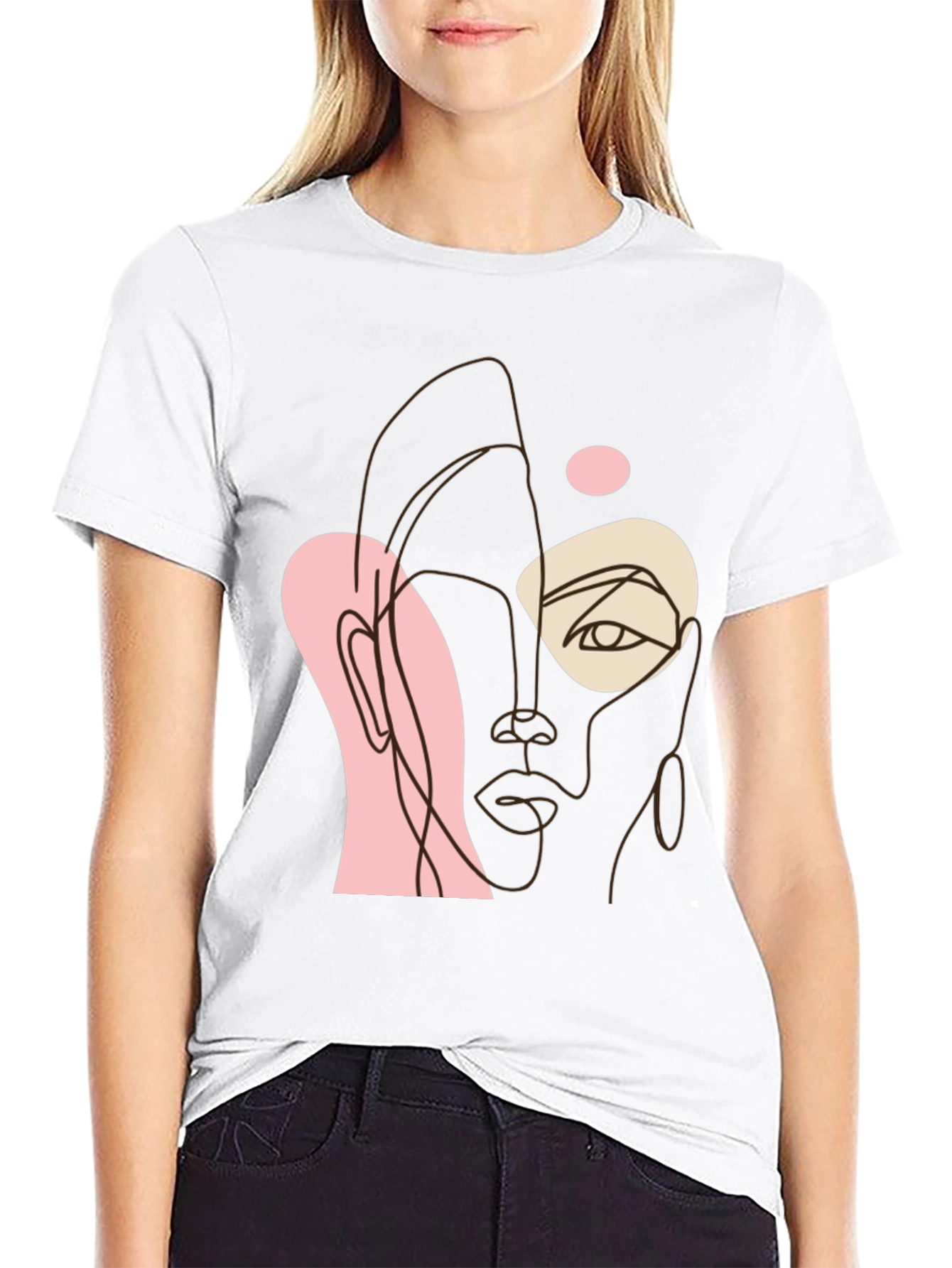 Black Abstract Face Line Art Black Tee view 9