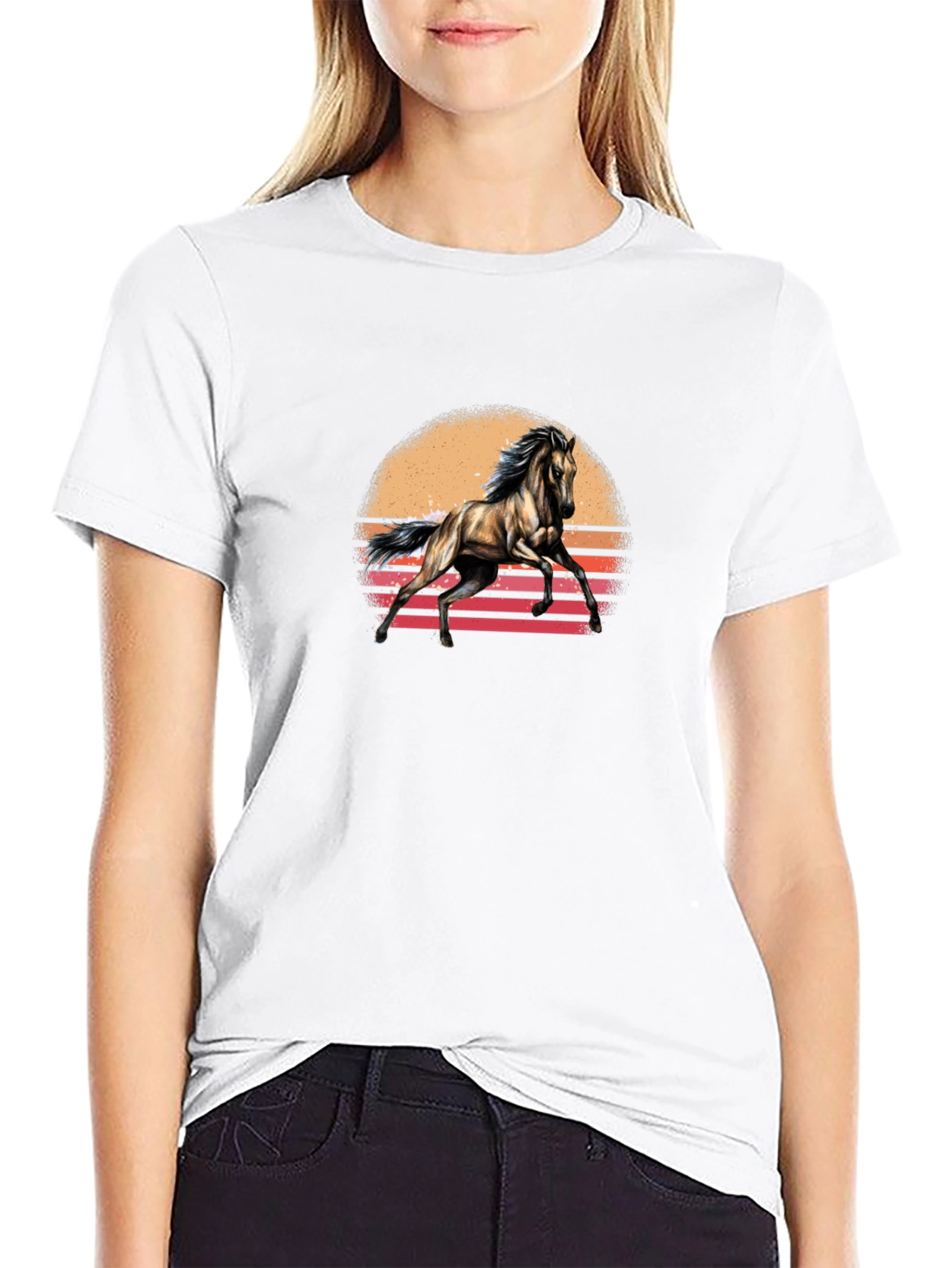 Black Horse Sunset Graphic Tee - Stylish Black T-Shirt view 9
