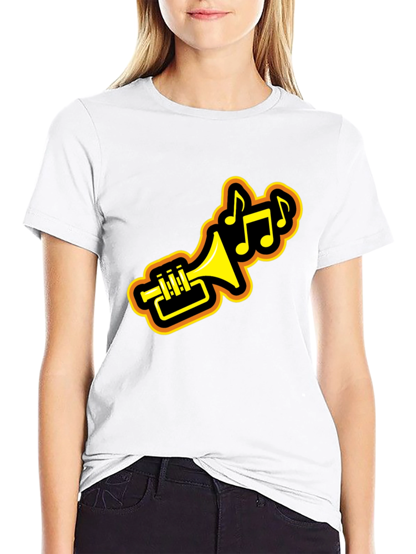 Black Trumpet Music Notes Black Graphic Tee view 9