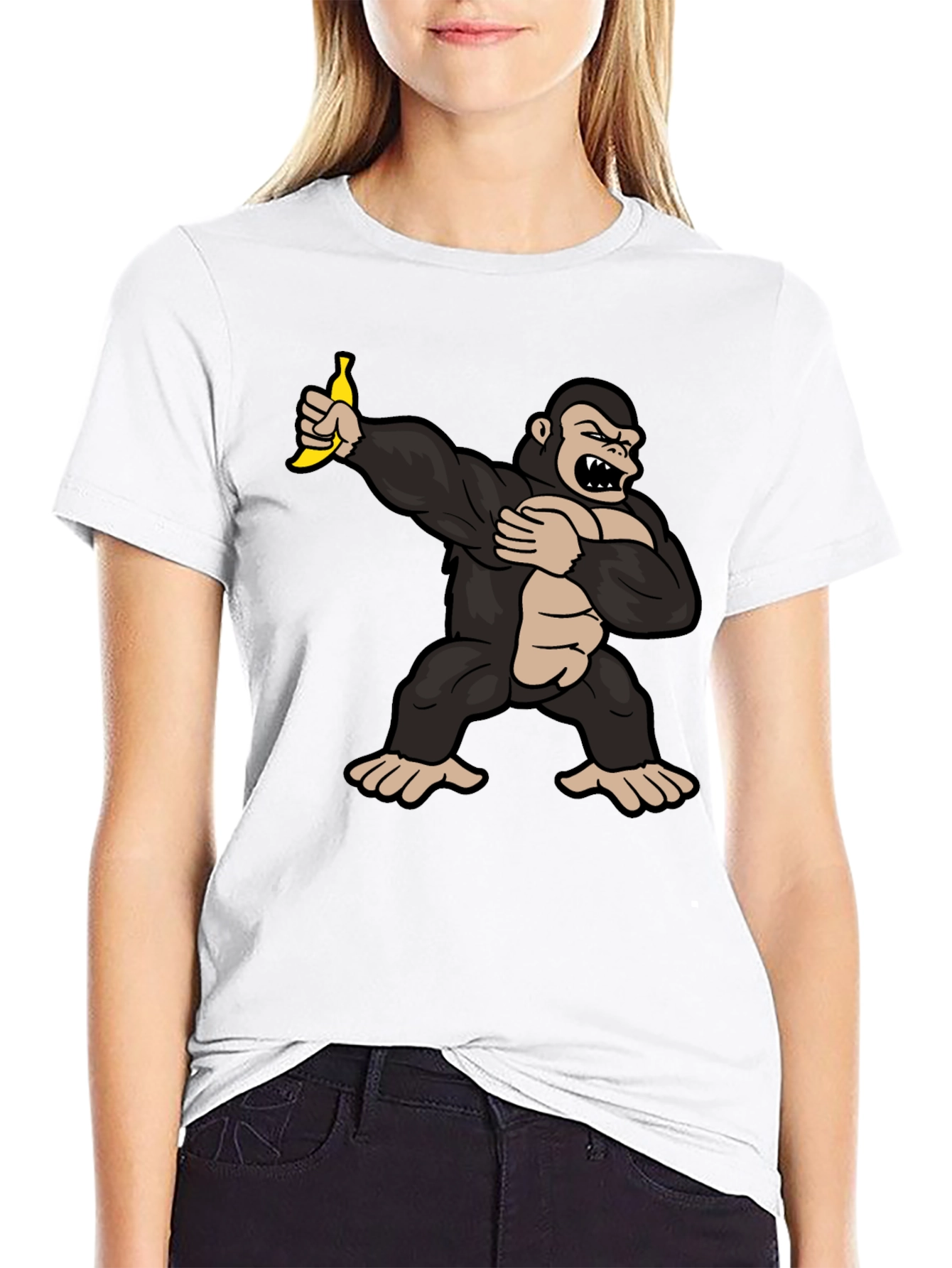 Black Funny Gorilla Dab Banana Graphic T-Shirt view 9