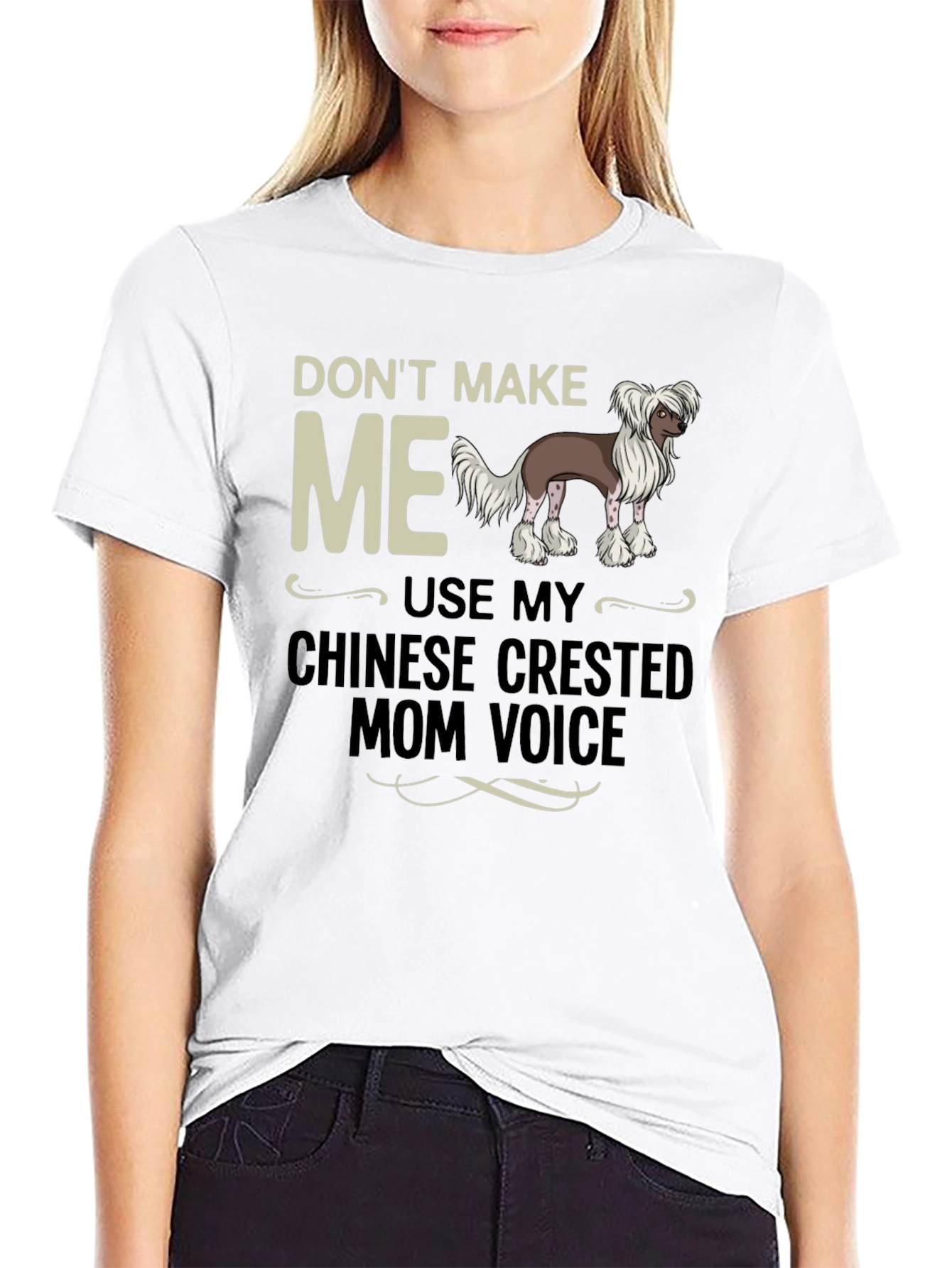 Black Chinese Crested Mom Voice T-Shirt view 9