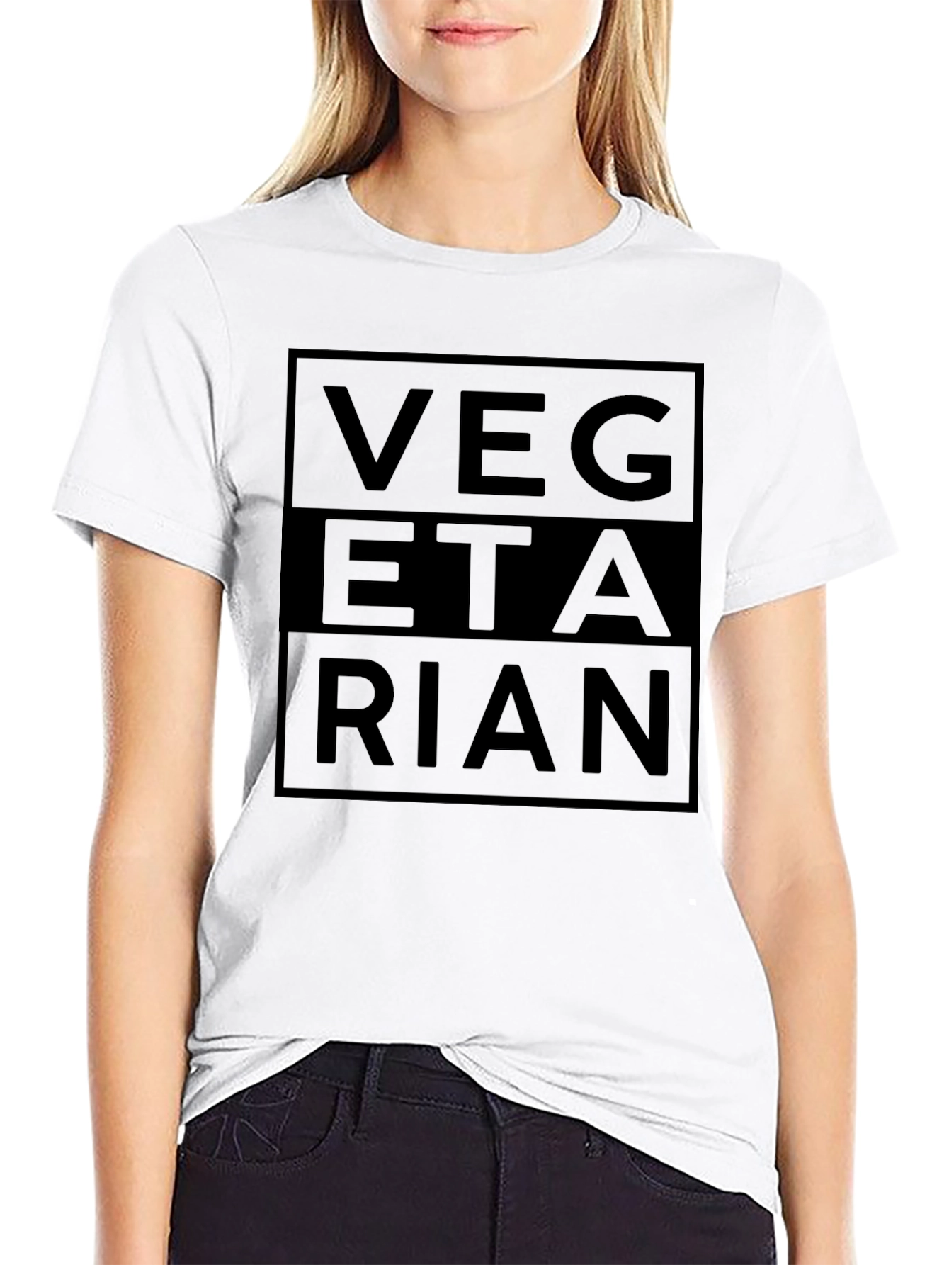 Black Vegetarian Statement Graphic Tee - Black Cotton Casual Wear view 9