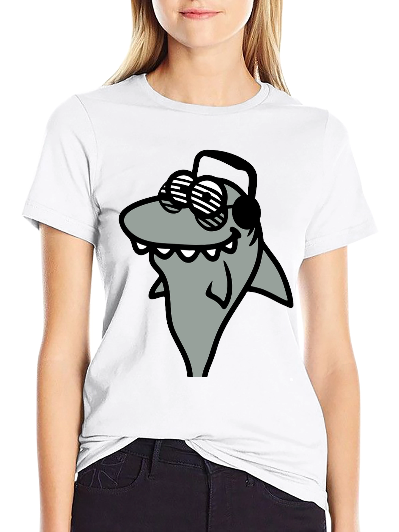 Black Shark with Shades Graphic T-Shirt - Cool and Fun view 9