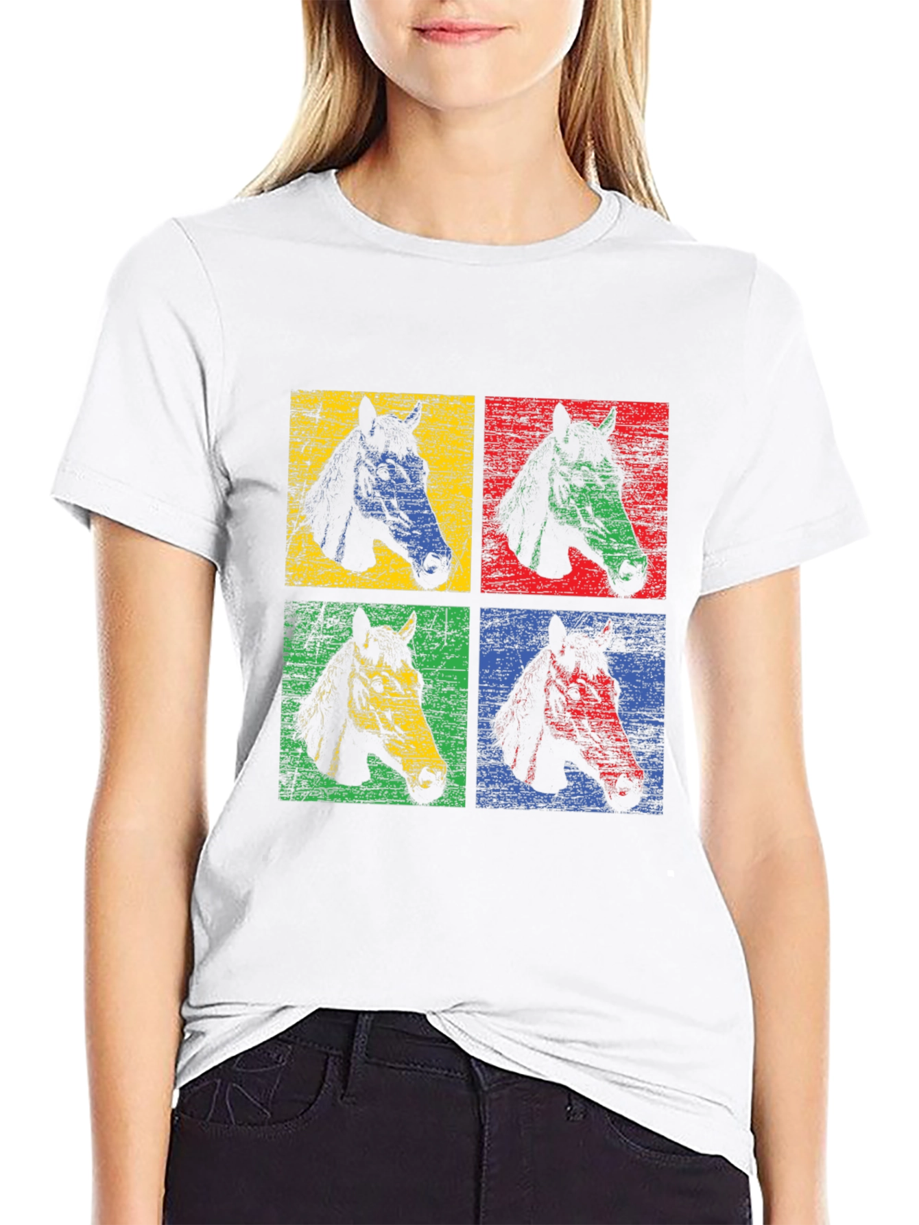 Black Pop Art Horse Tee - Colorful Graphic T-Shirt view 9