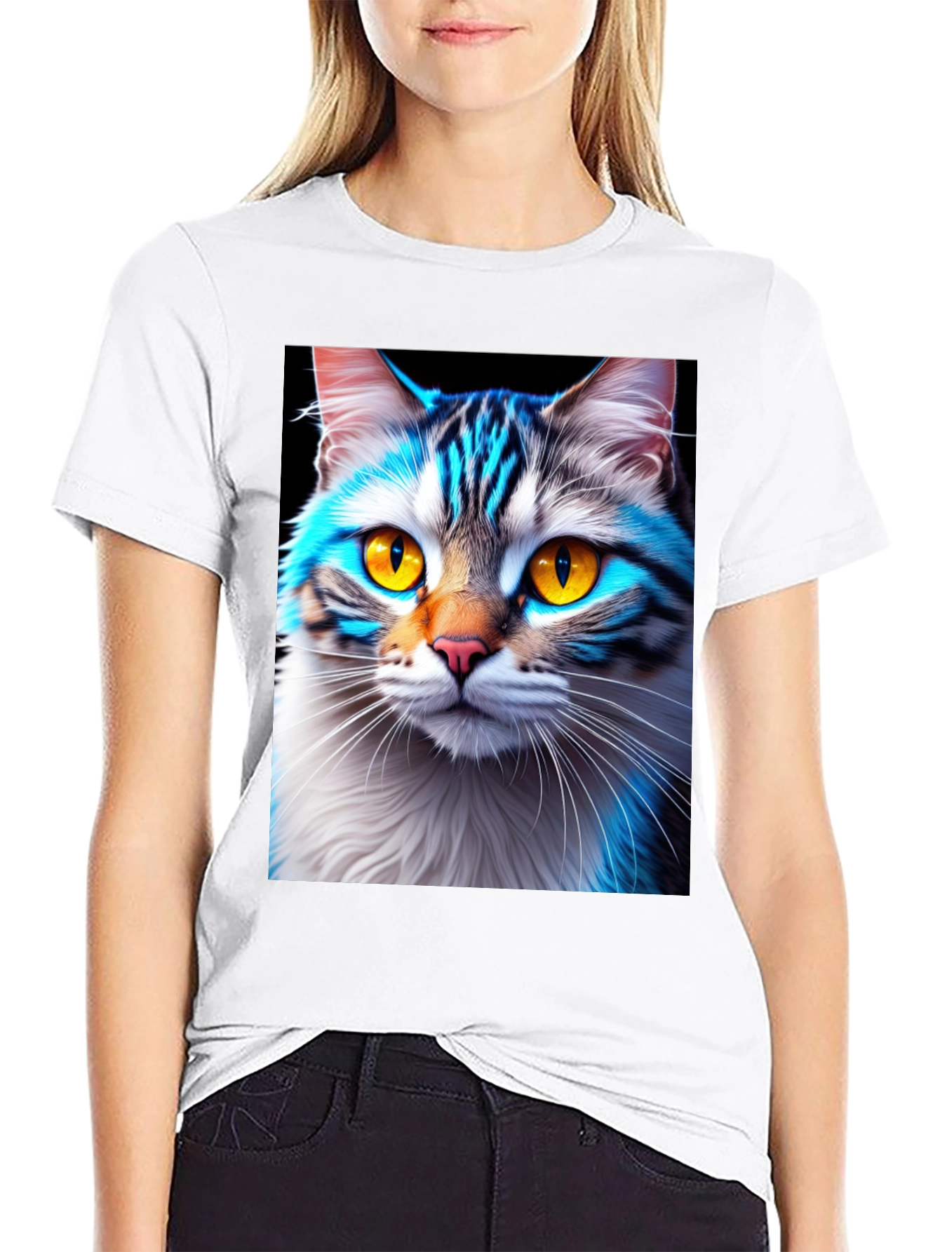 Black Cool Cat Graphic Tee - Stylish Animal Print Shirt view 9