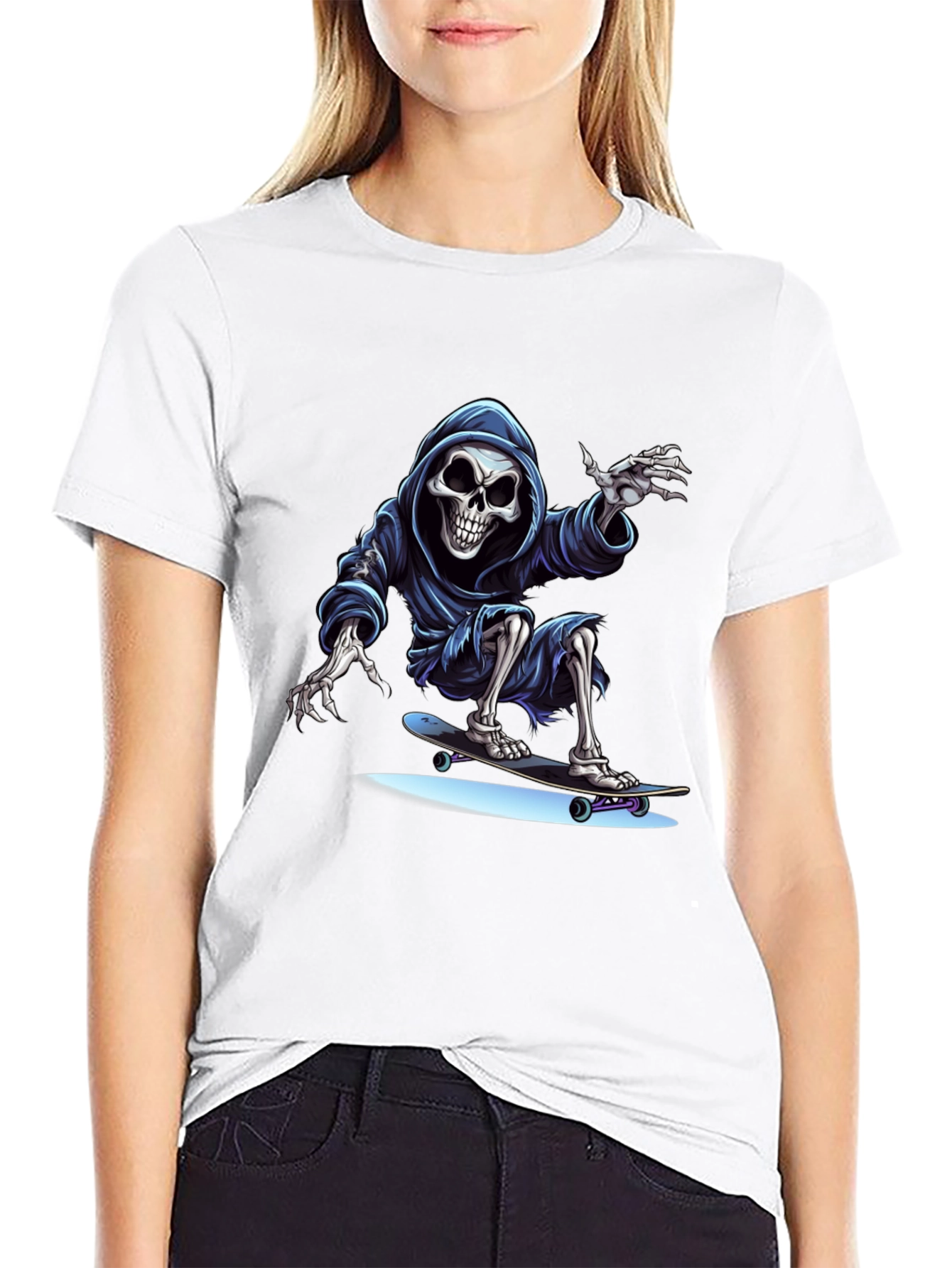 Black Skateboarding Grim Reaper Graphic Tee - Cool Skeleton Shirt view 9