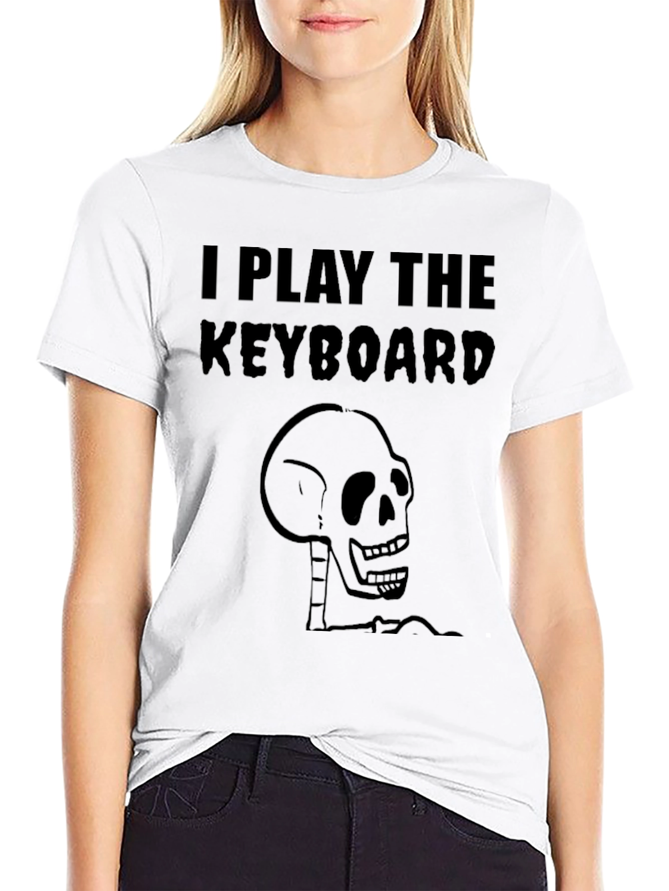 Black I Play the Keyboard Skeleton T-Shirt view 9