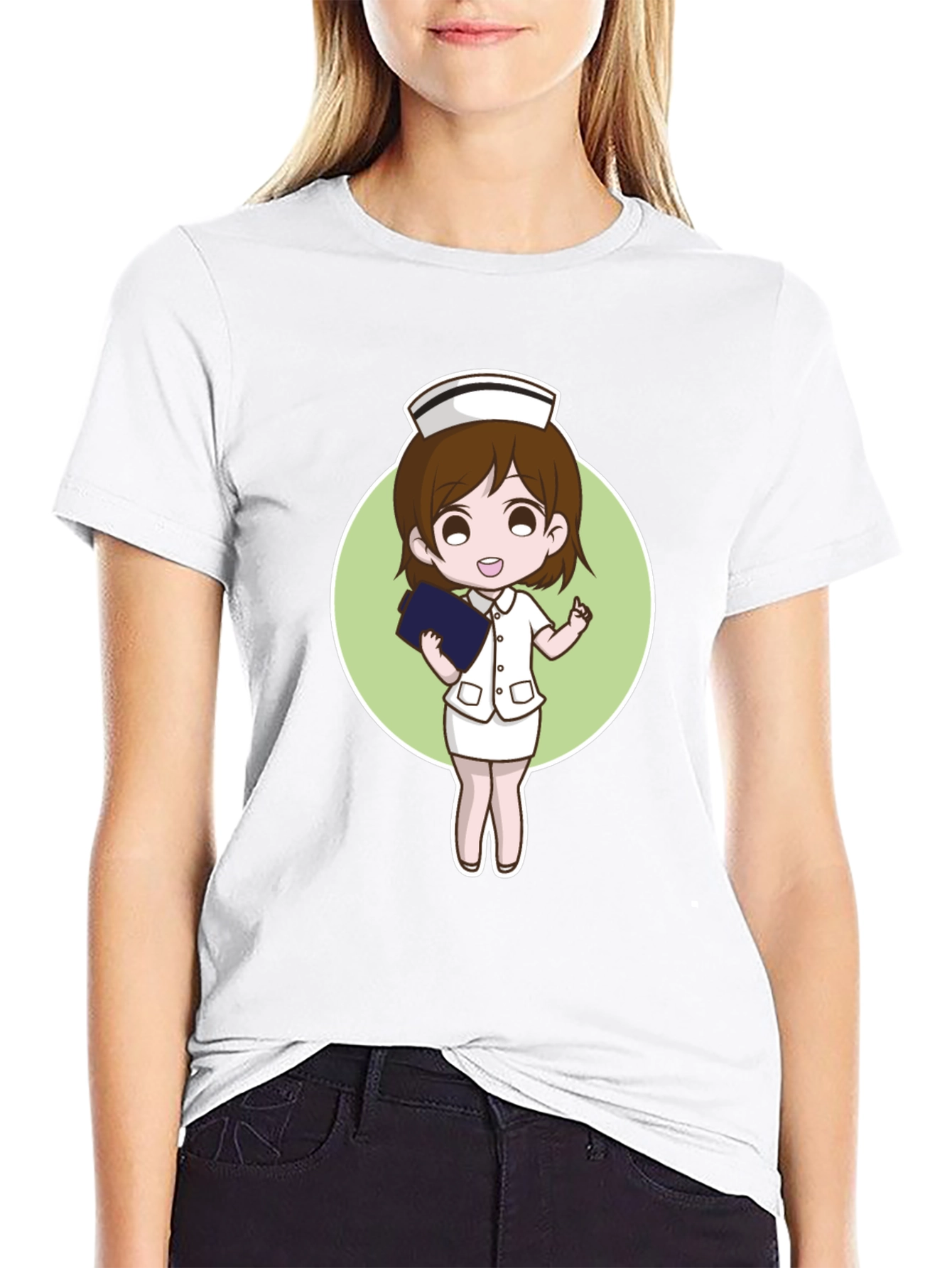 Cartoon Nurse Graphic Tee - Black - 9