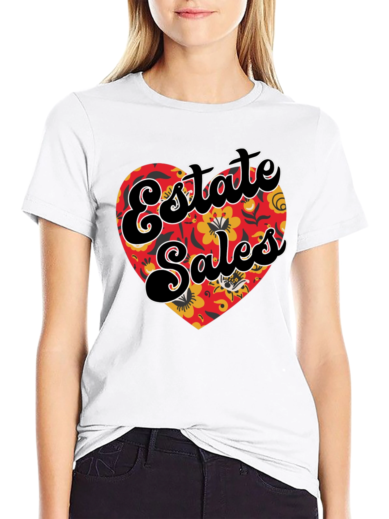 Black Estate Sales Floral Heart Graphic T-Shirt view 9